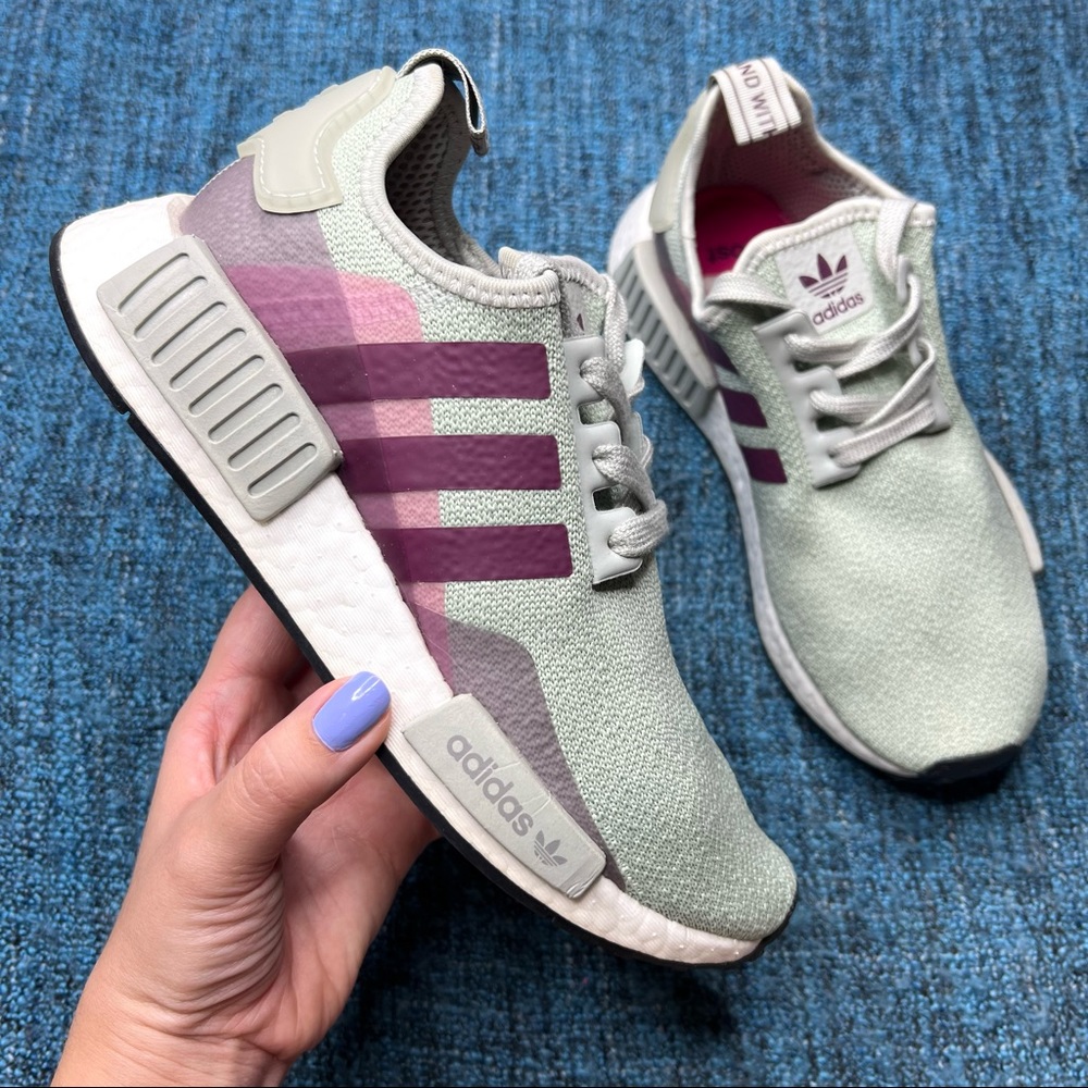 Adidas NMD R1 Outdoor Pack Sneakers Ash Silver Purple Beauty Women's Size 6